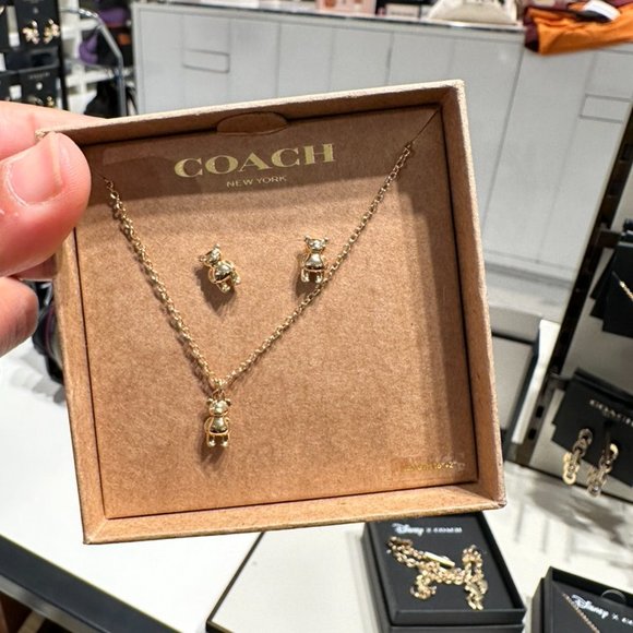 NWT Coach Teddy Bear Earrings And Necklace Set Plated Brass - Picture 3 of 3
